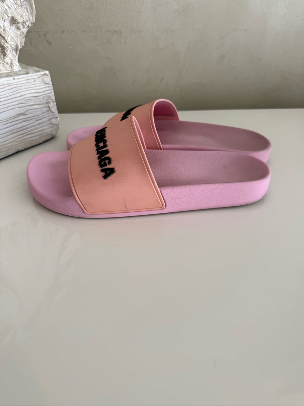 Balenciaga Peach Strap Pink Footbed Logo Slides - Picture 4 of 4